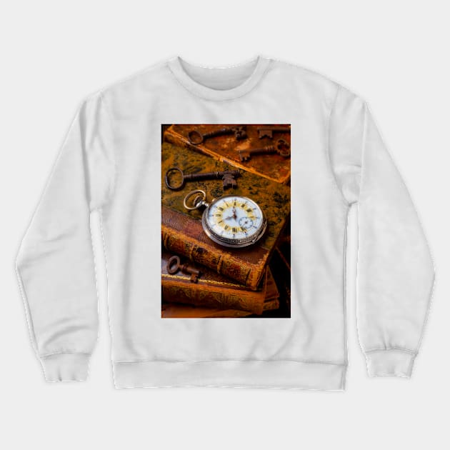 Beautiful Classic Pocketwatch On Old Books Crewneck Sweatshirt by photogarry